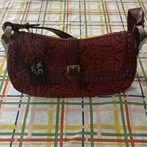 Western Embossed Faux Leather MC Purse Shoulder bag Handbag Red